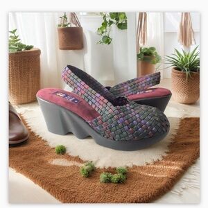 ZEE Alexis 3" Pearl Wedge Clog Slingback Woven Heel-Comfort Heel-EUC-Sz9.5-Boho1